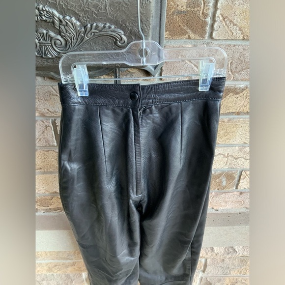 Vintage 90’S DANIER Black Leather Pants High Waisted Fitted Women’s Size 22” XXS - Picture 6 of 16